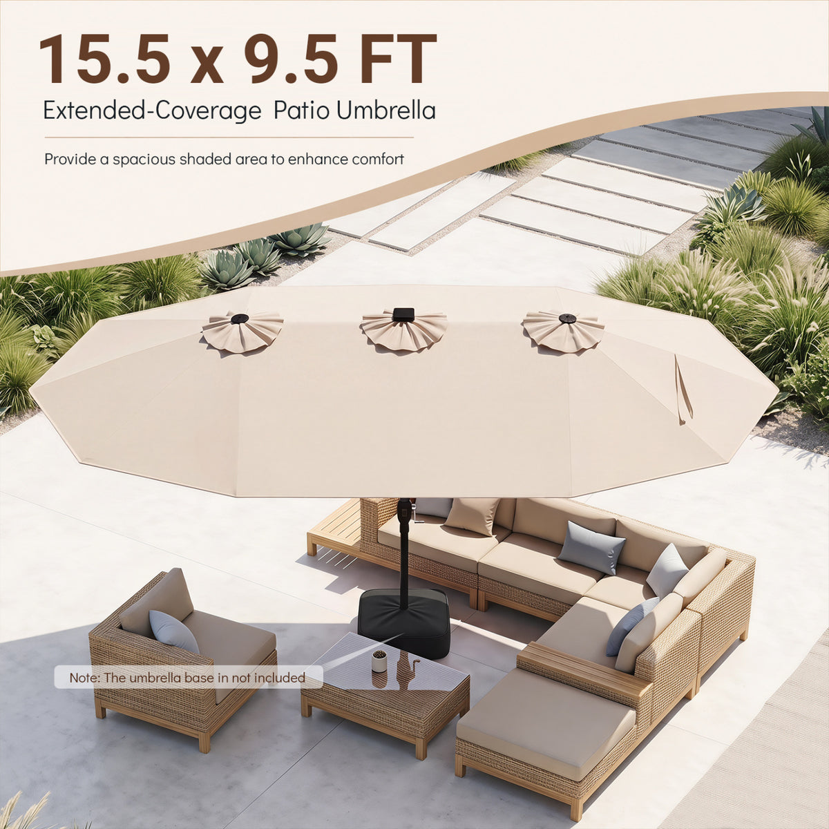 15.5FT Extra-Large Patio Umbrella 12 Reinforced Metal Ribs-Beige