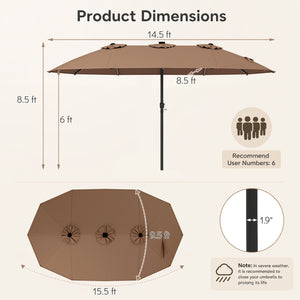 15.5FT Extra-Large Patio Umbrella 12 Reinforced Metal Ribs-Brown