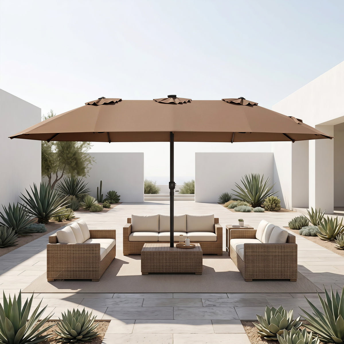 15.5FT Extra-Large Patio Umbrella 12 Reinforced Metal Ribs-Brown