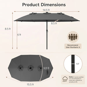 15.5FT Extra-Large Patio Umbrella 12 Reinforced Metal Ribs-Gray