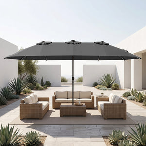 15.5FT Extra-Large Patio Umbrella 12 Reinforced Metal Ribs-Gray