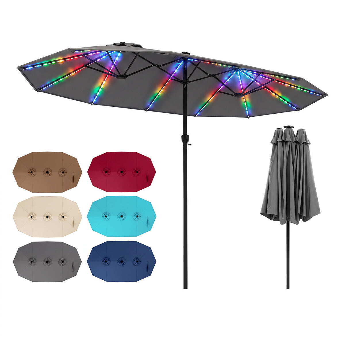 15.5FT Extra-Large Patio Umbrella 12 Reinforced Metal Ribs-Gray