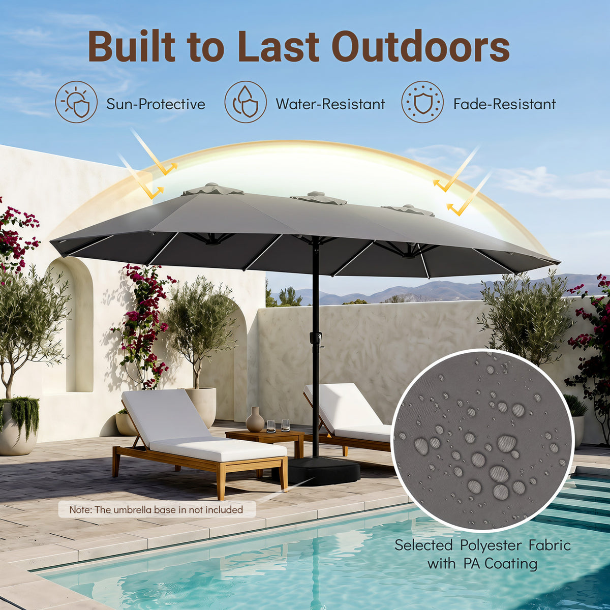 15.5FT Extra-Large Patio Umbrella 12 Reinforced Metal Ribs-Gray