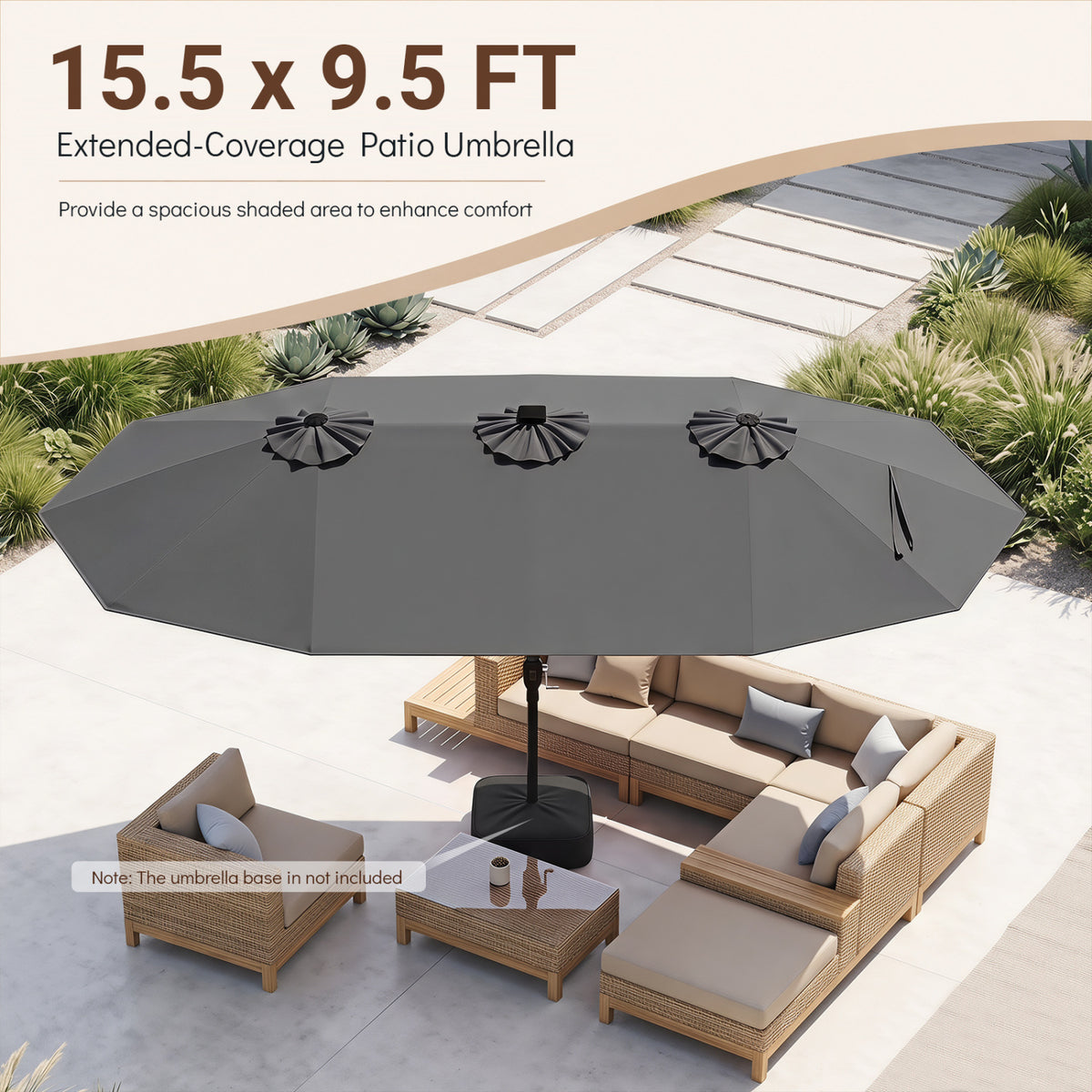 15.5FT Extra-Large Patio Umbrella 12 Reinforced Metal Ribs-Gray