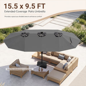 15.5FT Extra-Large Patio Umbrella 12 Reinforced Metal Ribs-Gray
