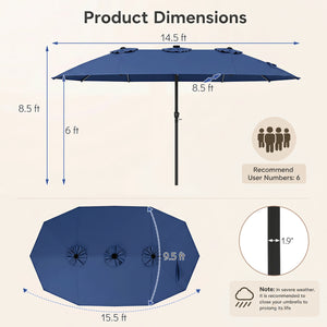 15.5FT Extra-Large Patio Umbrella 12 Reinforced Metal Ribs-Navy