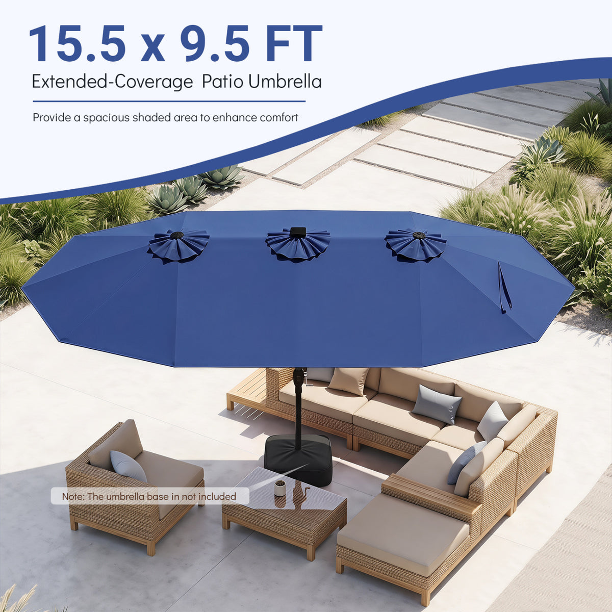 15.5FT Extra-Large Patio Umbrella 12 Reinforced Metal Ribs-Navy