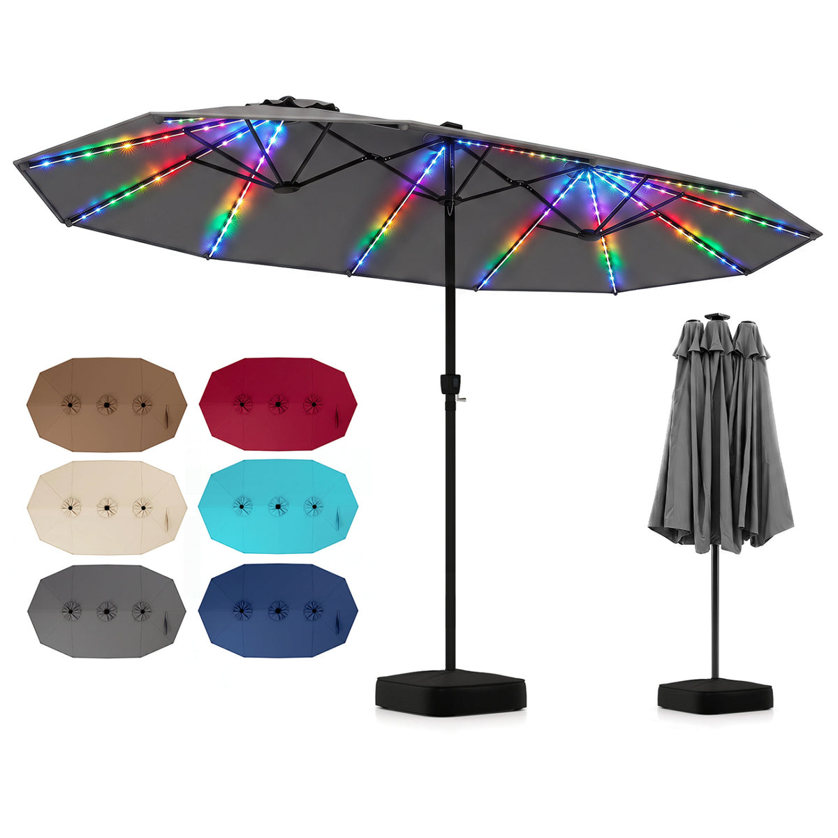 15.5FT Extra-Large Patio Umbrella with Base 12 Reinforced Ribs-Gray