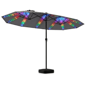 15.5FT Extra-Large Patio Umbrella with Base 12 Reinforced Ribs-Gray