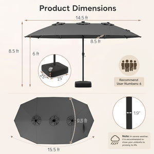 15.5FT Extra-Large Patio Umbrella with Base 12 Reinforced Ribs-Gray