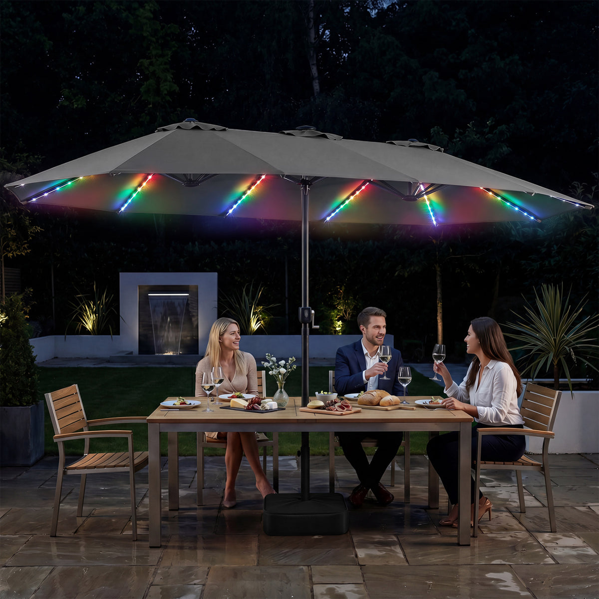 15.5FT Extra-Large Patio Umbrella with Base 12 Reinforced Ribs-Gray