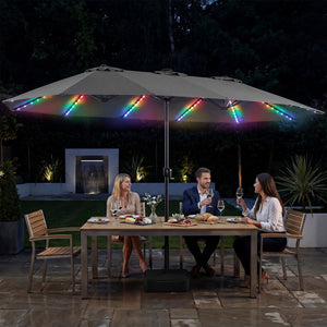 15.5FT Extra-Large Patio Umbrella with Base 12 Reinforced Ribs-Gray