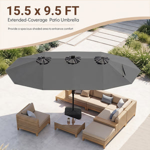 15.5FT Extra-Large Patio Umbrella with Base 12 Reinforced Ribs-Gray