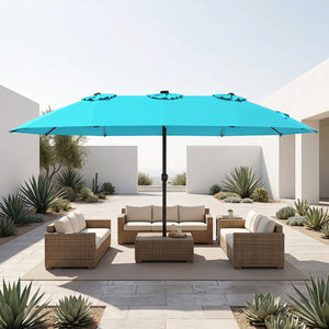 15.5FT Extra-Large Patio Umbrella with Base 12 Reinforced Ribs-Turquoise