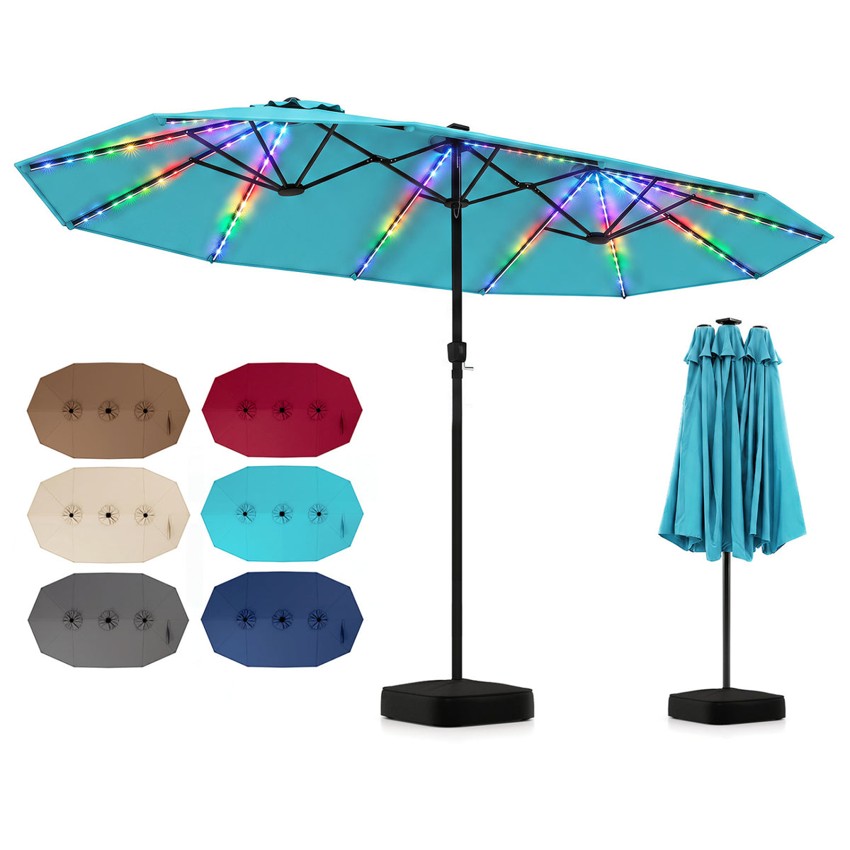15.5FT Extra-Large Patio Umbrella with Base 12 Reinforced Ribs-Turquoise