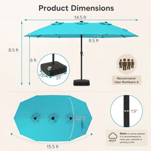 15.5FT Extra-Large Patio Umbrella with Base 12 Reinforced Ribs-Turquoise