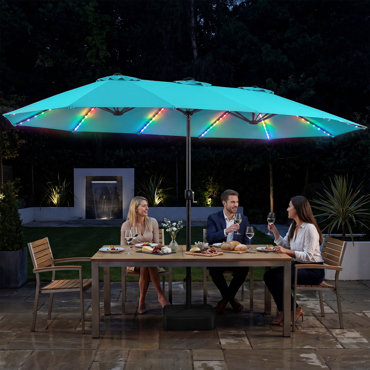 15.5FT Extra-Large Patio Umbrella with Base 12 Reinforced Ribs-Turquoise