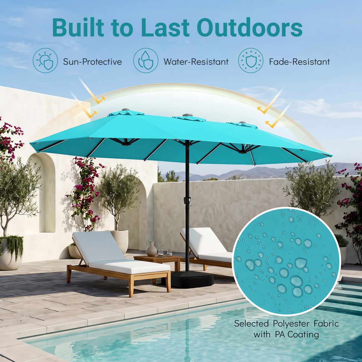15.5FT Extra-Large Patio Umbrella with Base 12 Reinforced Ribs-Turquoise