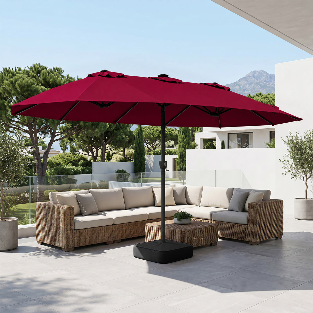 15.5FT Extra-Large Patio Umbrella with Base 12 Reinforced Ribs-Red
