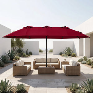 15.5FT Extra-Large Patio Umbrella with Base 12 Reinforced Ribs-Red