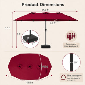 15.5FT Extra-Large Patio Umbrella with Base 12 Reinforced Ribs-Red