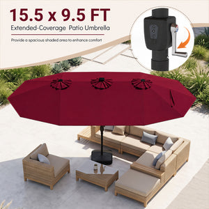 15.5FT Extra-Large Patio Umbrella with Base 12 Reinforced Ribs-Red