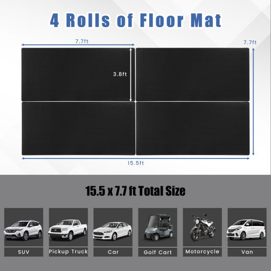 15.5 x 7.7 FT Garage Floor Mat 7 mm Thickened PE Flooring Rolls Pack of 4