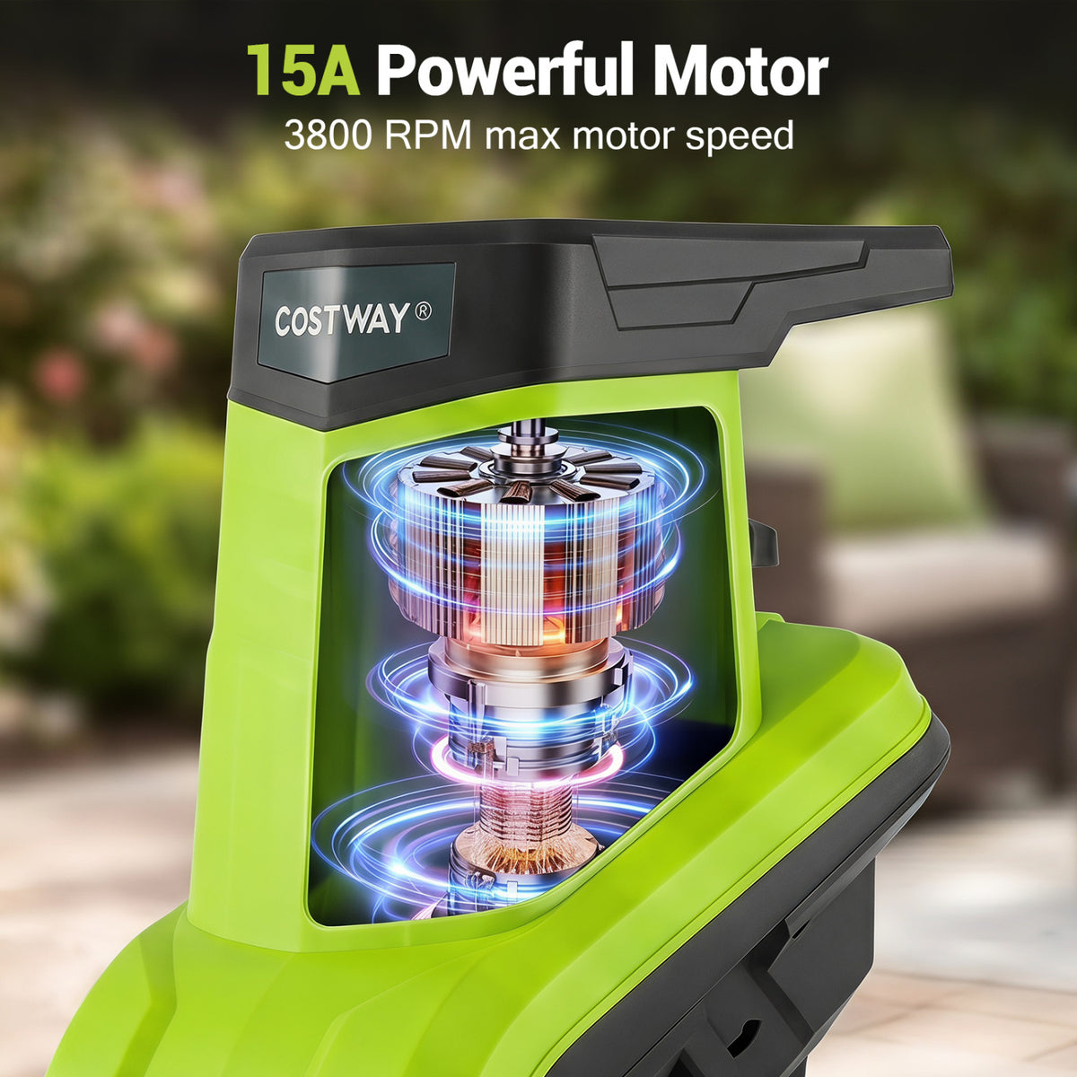 15-Amp Electric Wood Chipper Shredder Mulcher 1.8 Inch Max Cutting Diameter-Green