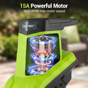 15-Amp Electric Wood Chipper Shredder Mulcher 1.8 Inch Max Cutting Diameter-Green