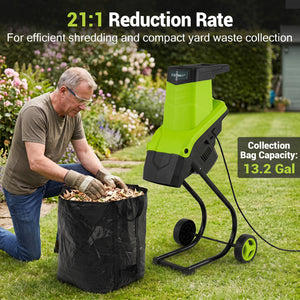 15-Amp Electric Wood Chipper Shredder Mulcher 1.8 Inch Max Cutting Diameter-Green