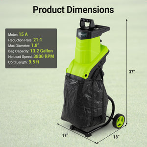 15-Amp Electric Wood Chipper Shredder Mulcher 1.8 Inch Max Cutting Diameter-Green