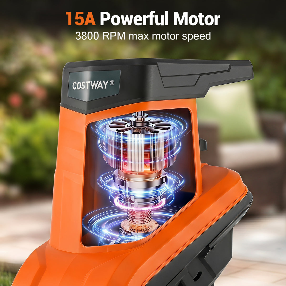 15-Amp Electric Wood Chipper Shredder Mulcher with 1.8 Inch Max Cutting Diameter-Orange