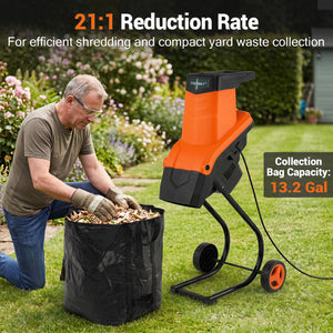15-Amp Electric Wood Chipper Shredder Mulcher with 1.8 Inch Max Cutting Diameter-Orange
