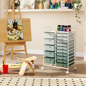 15-Drawer Utility Rolling Cart with Drawers Multi-Use Storage-Lime Green