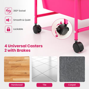 15-Drawer Utility Rolling Organizer Cart MultiUse Storage-Pink