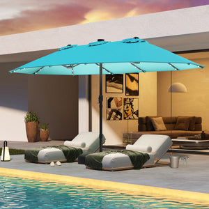 15 Feet Double-Sided Patio Umbrella with 48 LED Lights-Turquoise