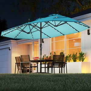 15 Feet Double-Sided Patio Umbrella with 48 LED Lights-Turquoise