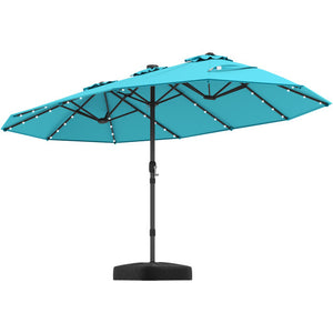 15 Feet Double-Sided Patio Umbrella with 48 LED Lights-Turquoise