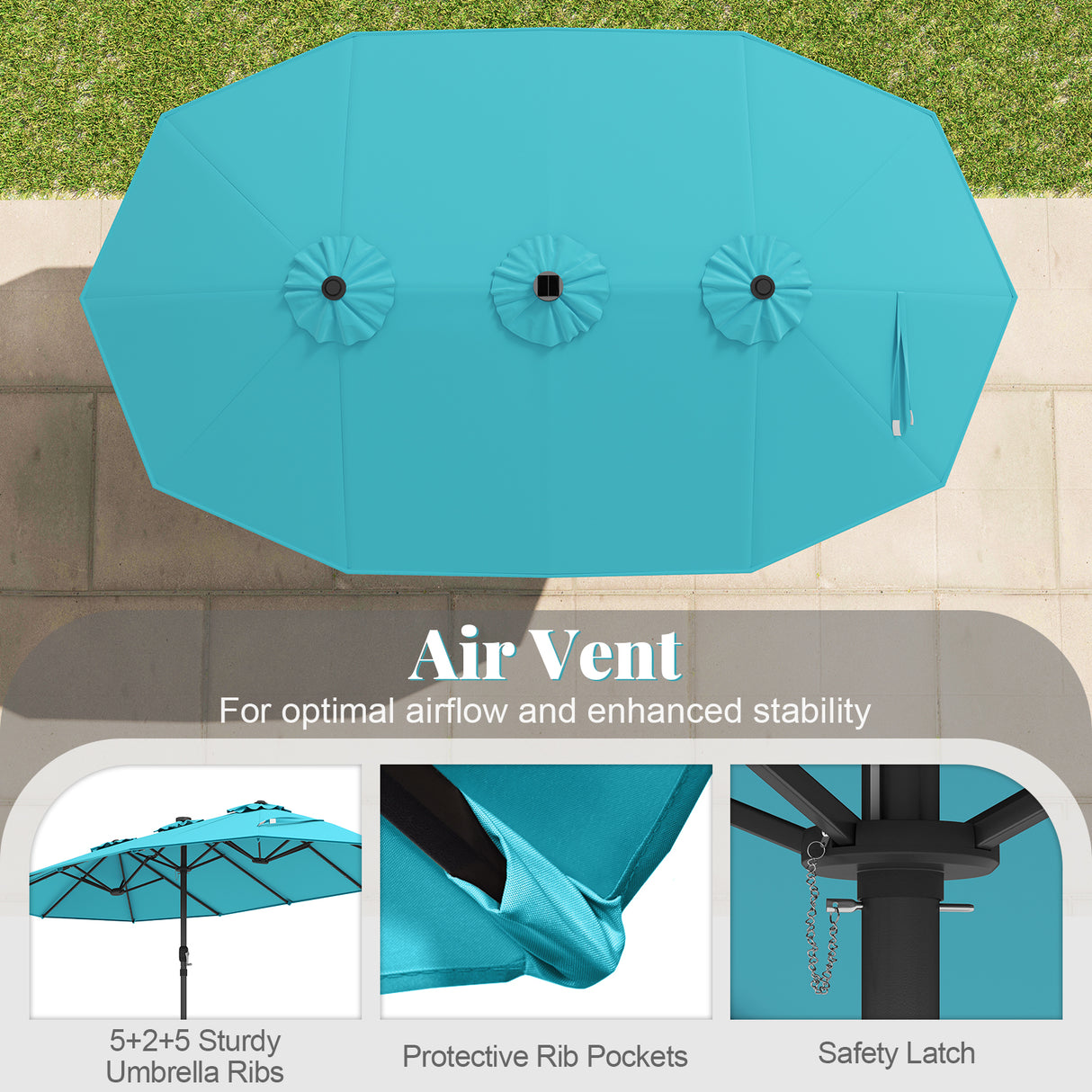 15 Feet Double-Sided Patio Umbrella with 48 LED Lights-Turquoise