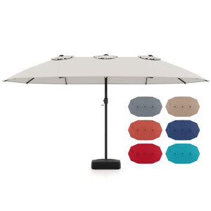15 Feet Double-Sided Twin Patio Umbrella with Crank and Base-Brown