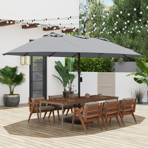 15 Feet Double-Sided Twin Patio Umbrella with Crank and Base-Brown