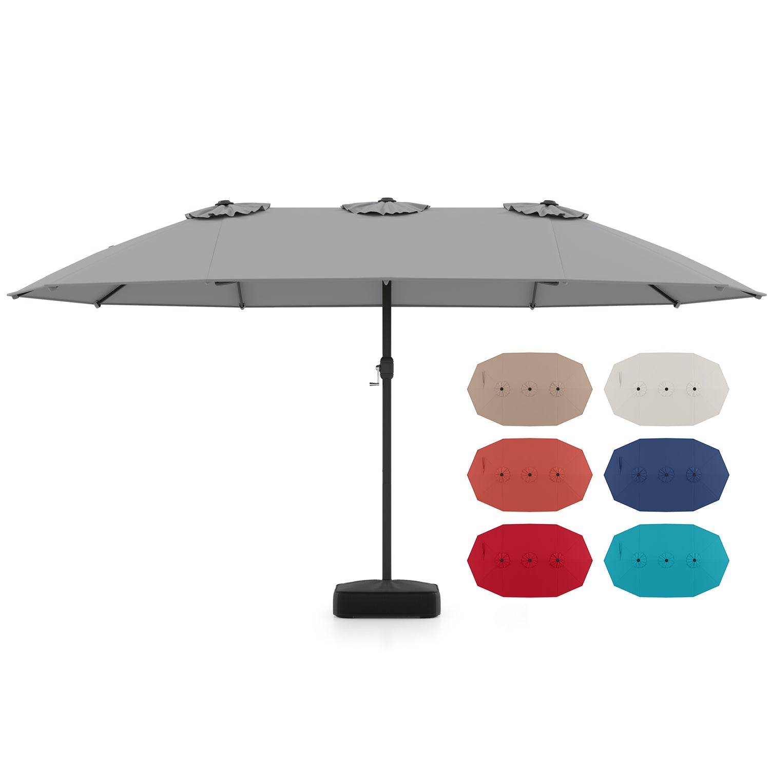 15 Feet Double-Sided Twin Patio Umbrella with Crank and Base-Brown