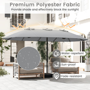 15 Feet Double-Sided Twin Patio Umbrella with Crank and Base-Brown