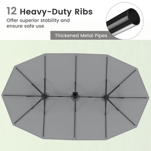 15 Feet Double-Sided Twin Patio Umbrella with Crank and Base-Brown