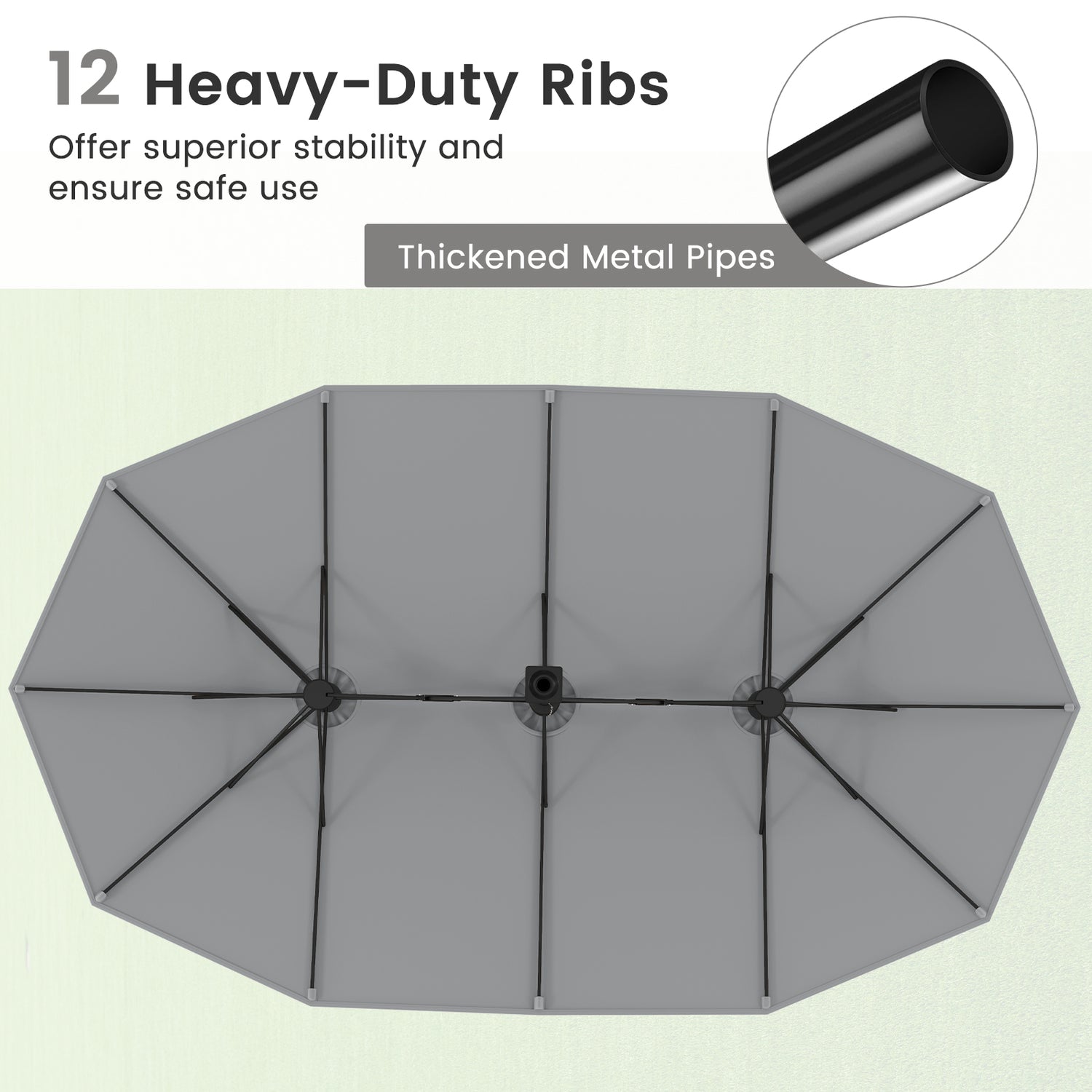 15 Feet Double-Sided Twin Patio Umbrella with Crank and Base-Gray