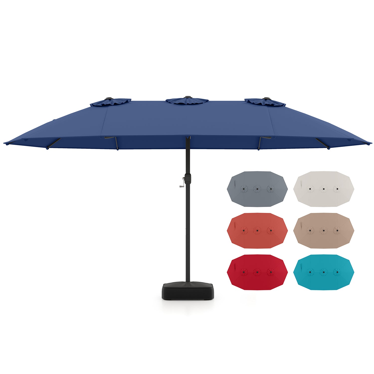 15 Feet Double-Sided Twin Patio Umbrella with Crank and Base-Navy