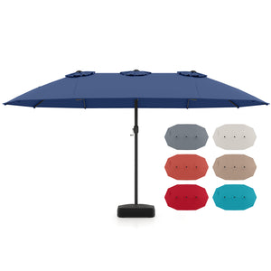 15 Feet Double-Sided Twin Patio Umbrella with Crank and Base-Navy