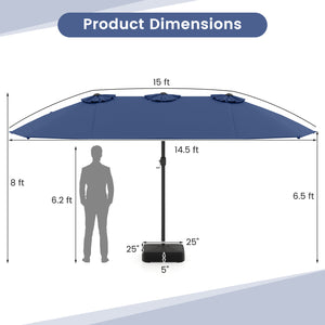 15 Feet Double-Sided Twin Patio Umbrella with Crank and Base-Navy