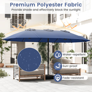 15 Feet Double-Sided Twin Patio Umbrella with Crank and Base-Navy