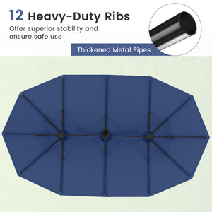 15 Feet Double-Sided Twin Patio Umbrella with Crank and Base-Navy